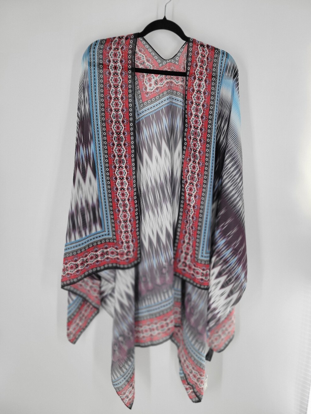 Express Multicolor Printed Open Kimono - Red, Blue, Black One Size